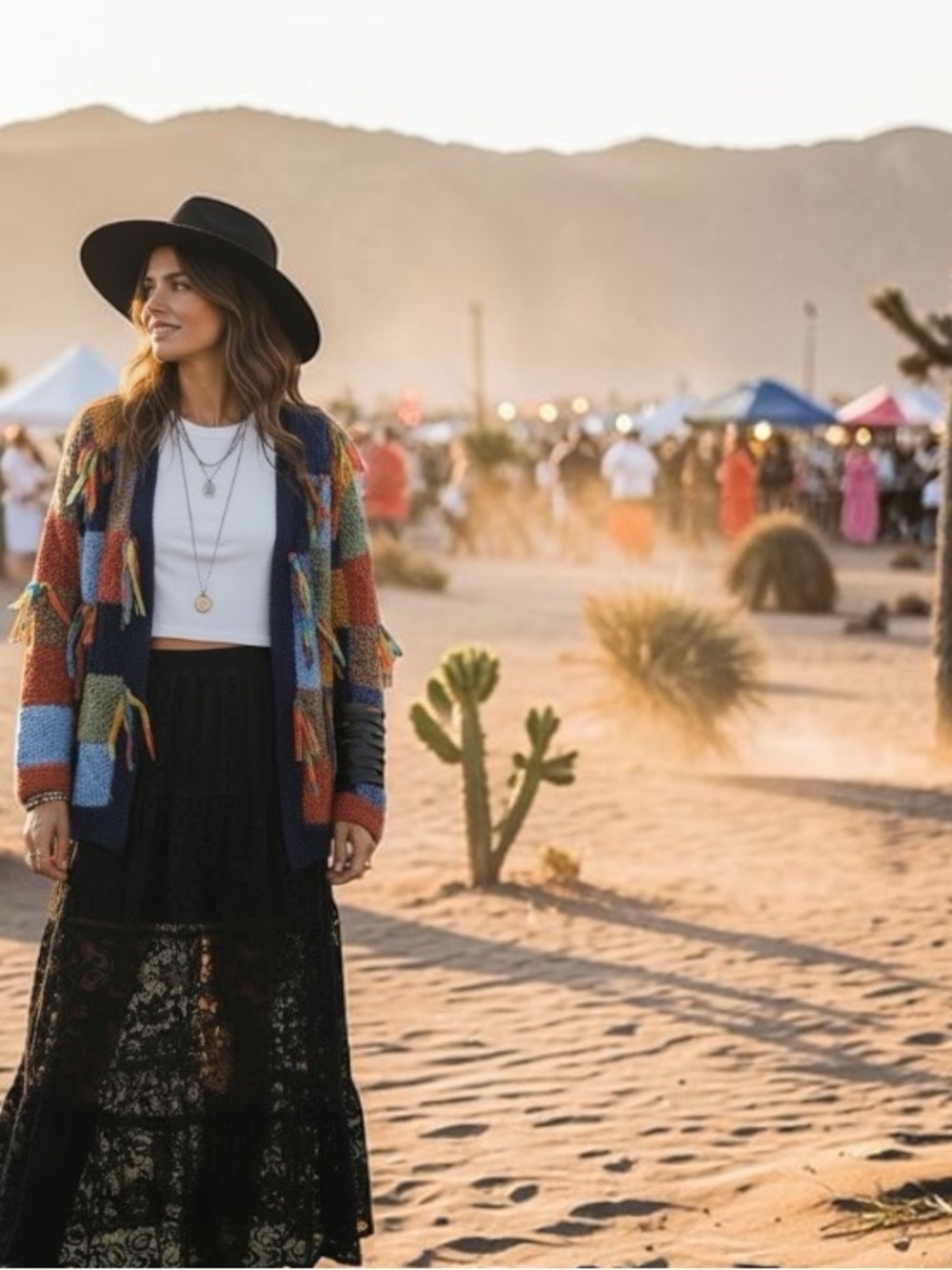 Hand Knit Multicolor Open Cardigan Festival Patchwork Ribbon Tie Hippie Sweater